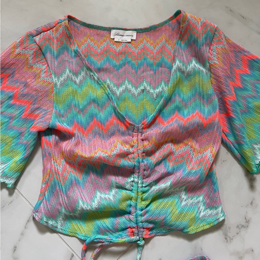 Revolve Lovers + Friends Multicolor Zigzag Top and shorts set XS rainbow - Picture 2 of 5